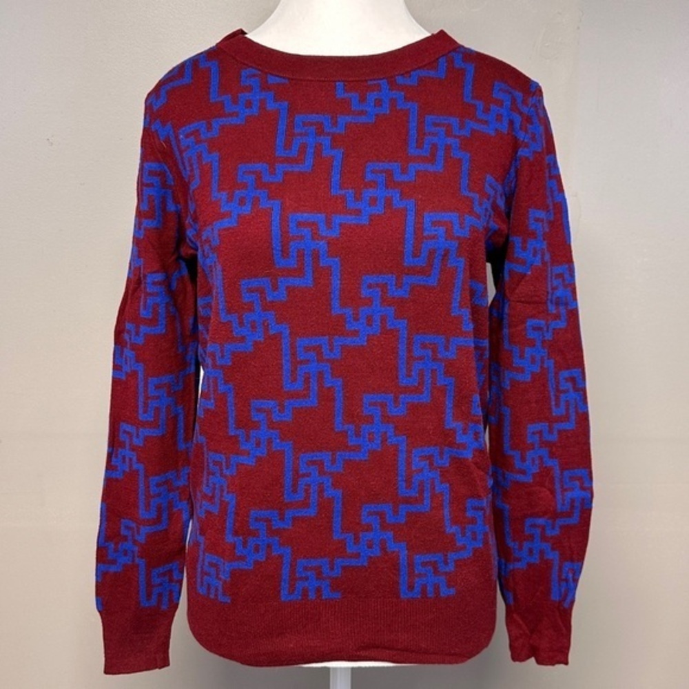 Geometric Lightweight Sweater Red Blue Preppy Academia Size Medium Merona
